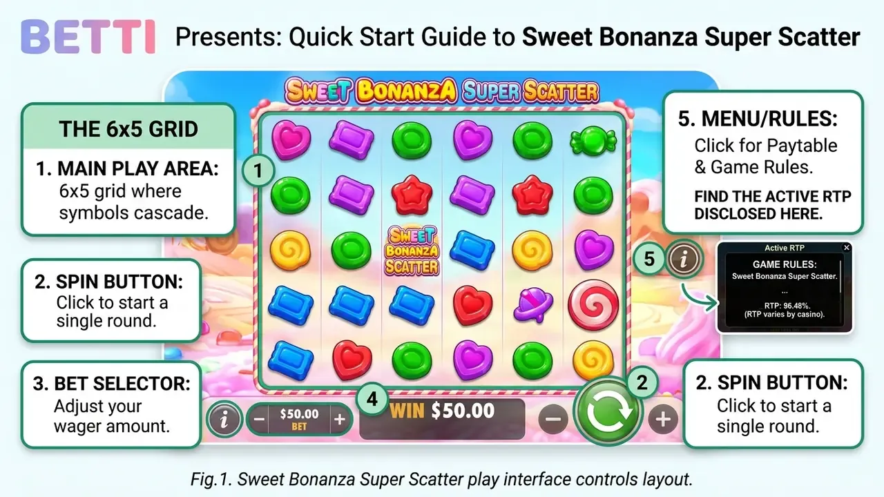 Sweet Bonanza Super Scatter play interface controls layout